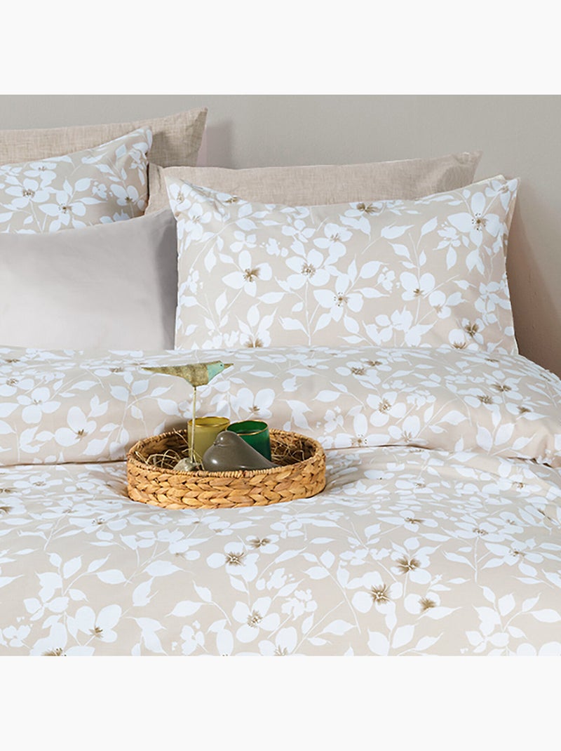 Parure housse de couette Coton motif Feuillages Beige - Kiabi