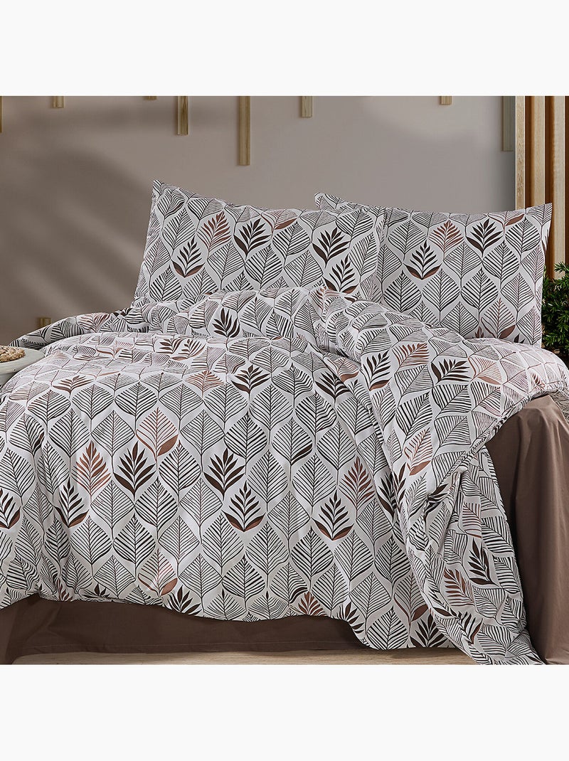 Parure housse de couette Coton motif Feuillages Beige - Kiabi