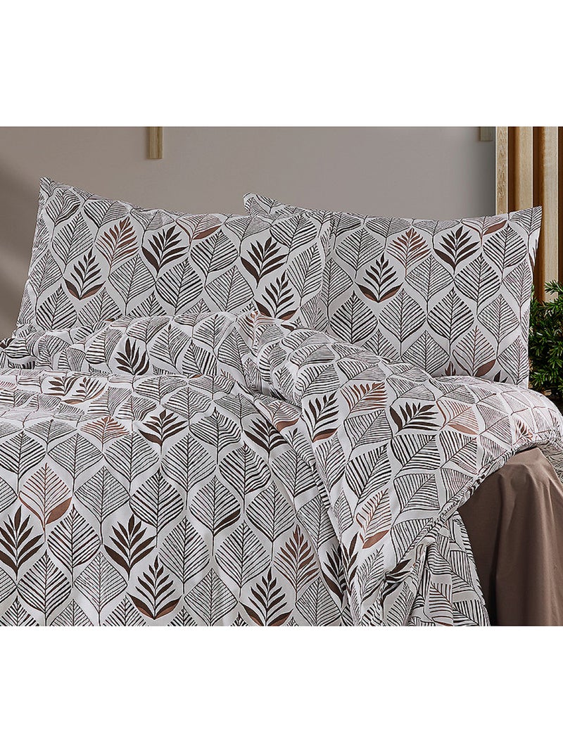 Parure housse de couette Coton motif Feuillages Beige - Kiabi