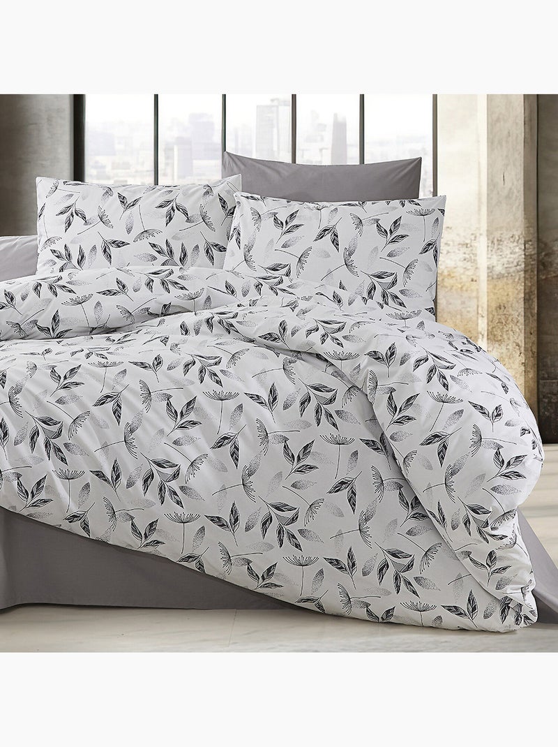 Parure housse de couette Coton motif feuillages Gris - Kiabi