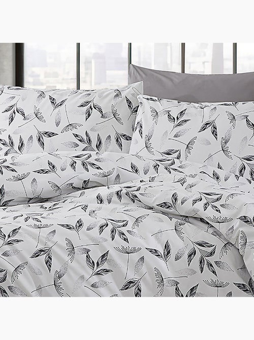 Parure housse de couette Coton motif feuillages - Kiabi