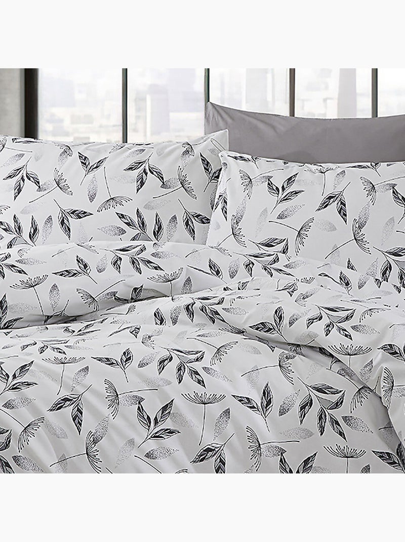 Parure housse de couette Coton motif feuillages Gris - Kiabi