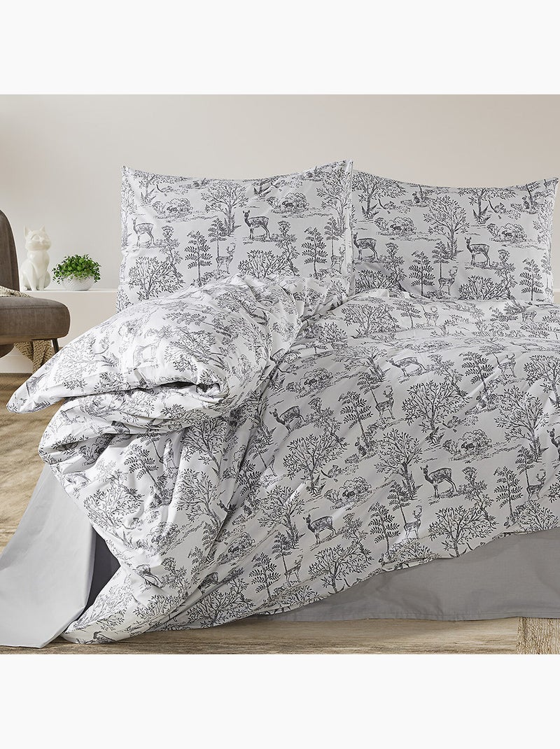 Parure housse de couette Coton motif Nature Forêt Gris - Kiabi