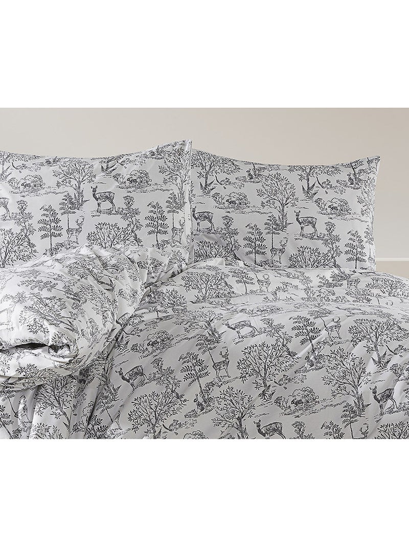 Parure housse de couette Coton motif Nature Forêt Gris - Kiabi