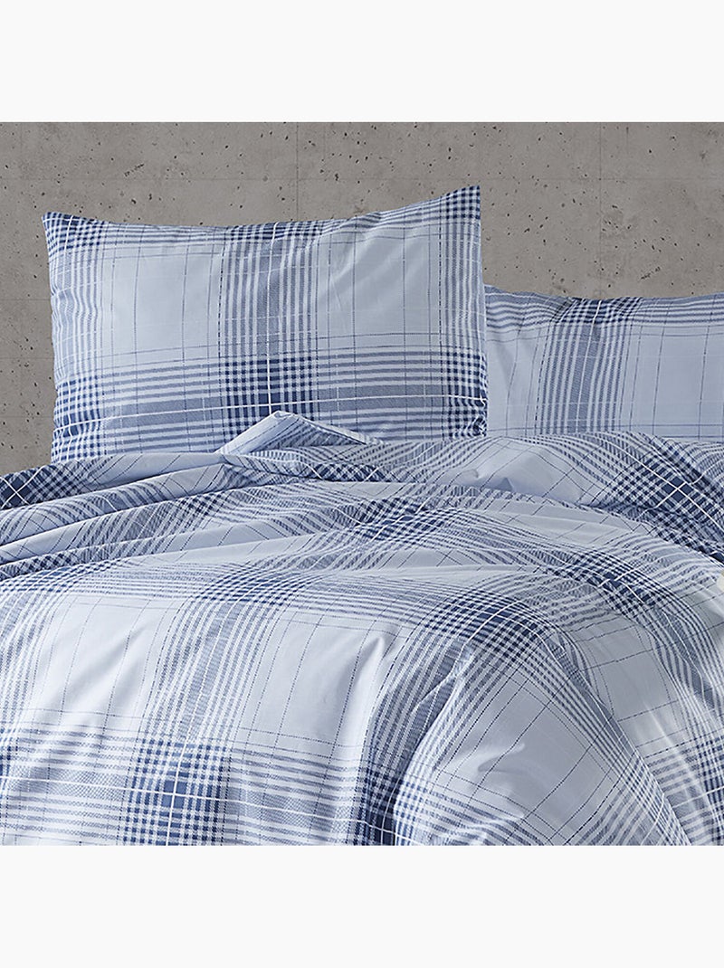 Parure housse de couette Coton motif Quadrillage Bleu - Kiabi