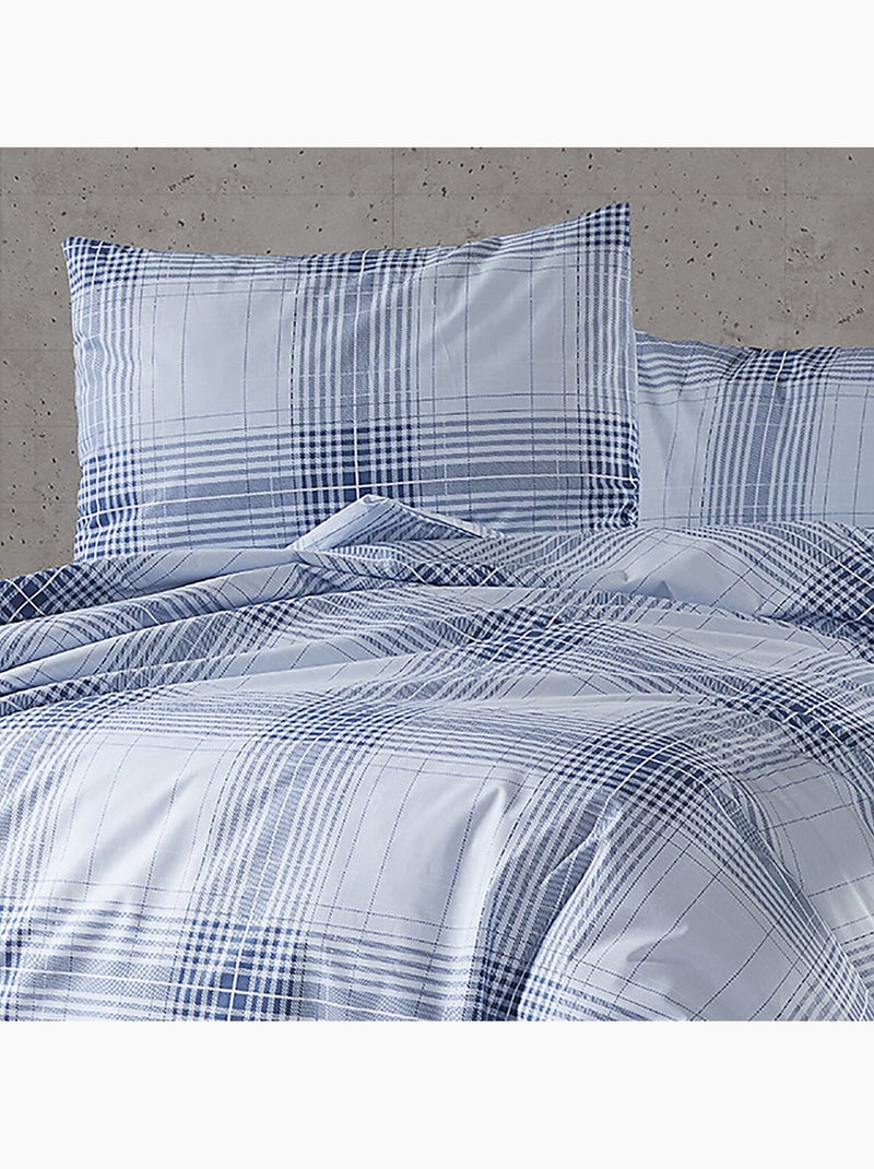 Parure housse de couette Coton motif Quadrillage Bleu - Kiabi