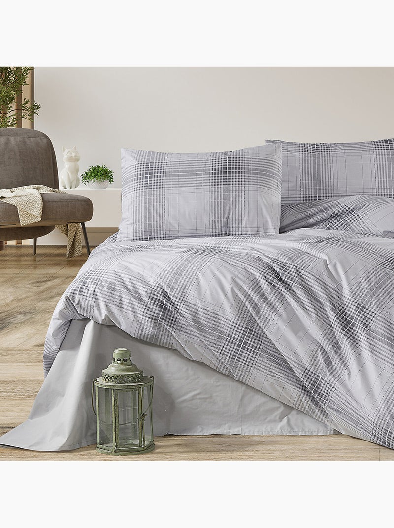 Parure housse de couette Coton motif Quadrillage Gris - Kiabi