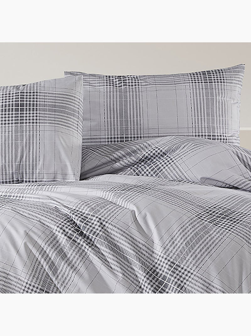 Parure housse de couette Coton motif Quadrillage Gris - Kiabi