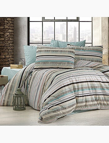 Parure housse de couette Coton motif Rayé