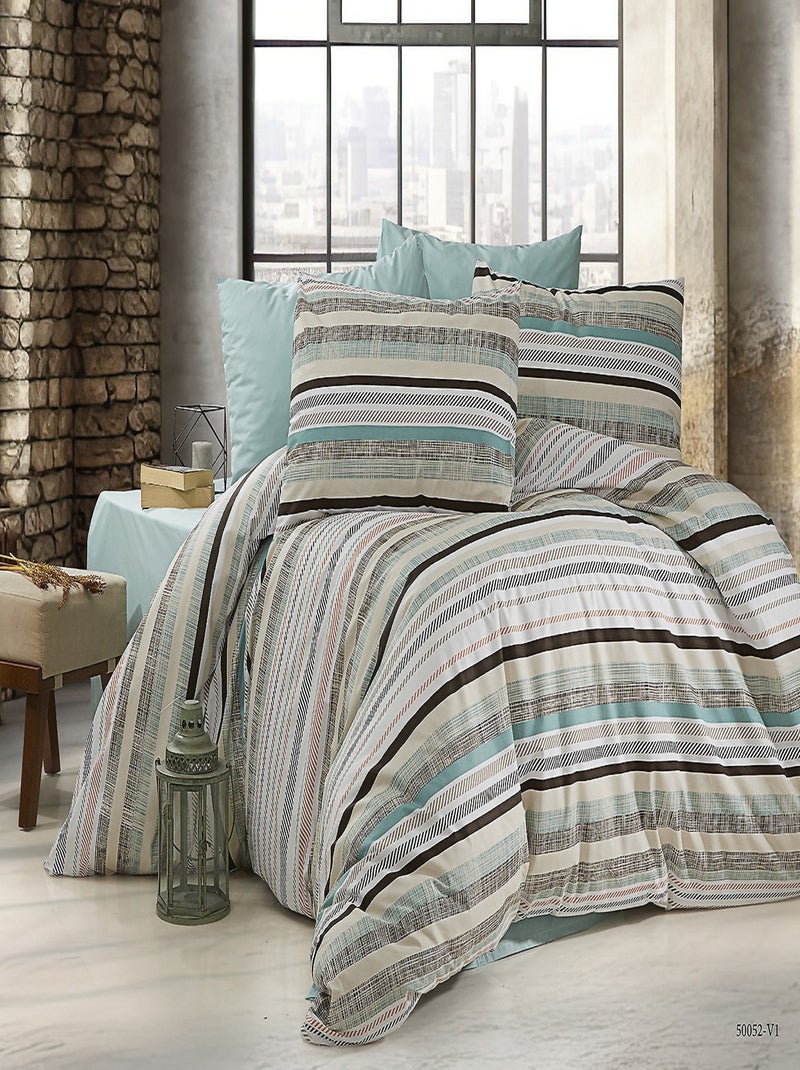 Parure housse de couette Coton motif Rayé Vert - Kiabi