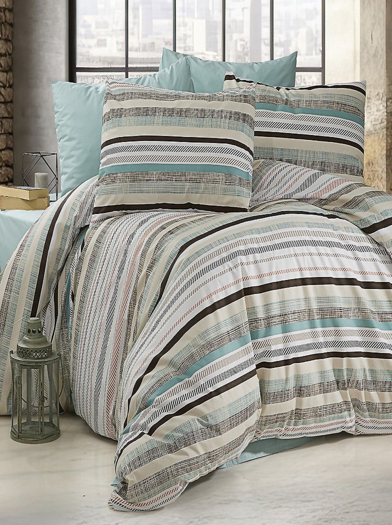 Parure housse de couette Coton motif Rayé Vert - Kiabi