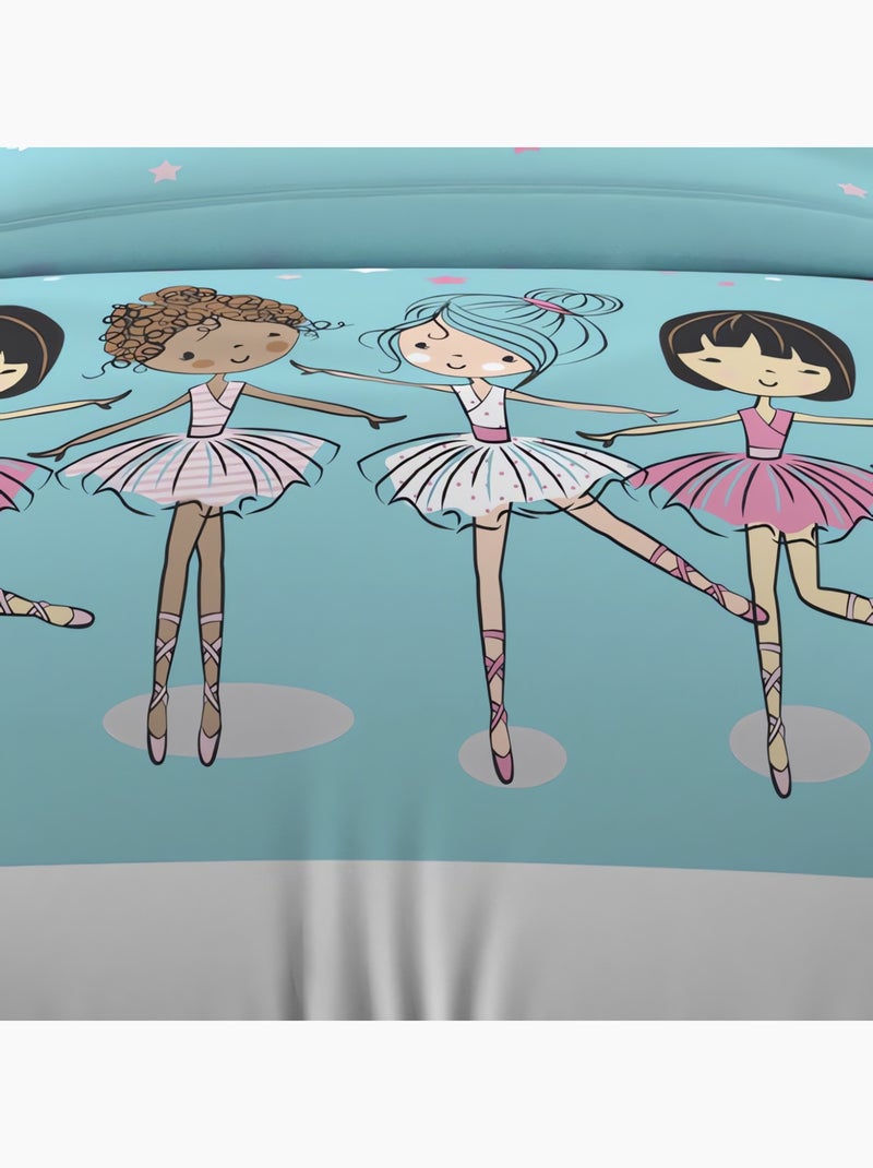 Parure housse de couette DANSEUSES, 100% coton 57 fils/cm2, par Soleil d'Oc avec 1 taie d'oreiller Bleu - Kiabi