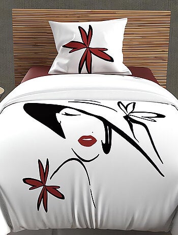 Parure housse de couette dessin placé 140X200 cm AVA 100% coton 57 fils/cm2, pr Soleil d'Ocre