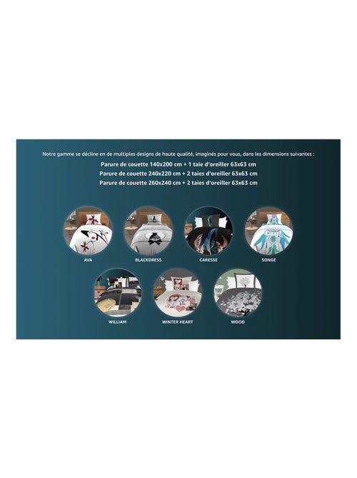 Parure housse de couette dessin placé 240X220 cm CARESSE, 100% coton 57 fils/cm2 - Kiabi