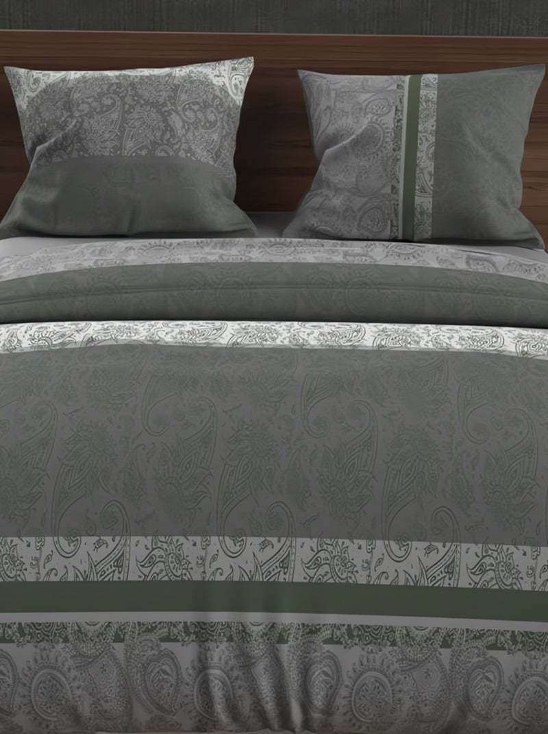 Parure housse de couette en coton 57 fils CACHEMIRE, par Soleil d'Ocre avec 2 taies d'oreiller Gris - Kiabi