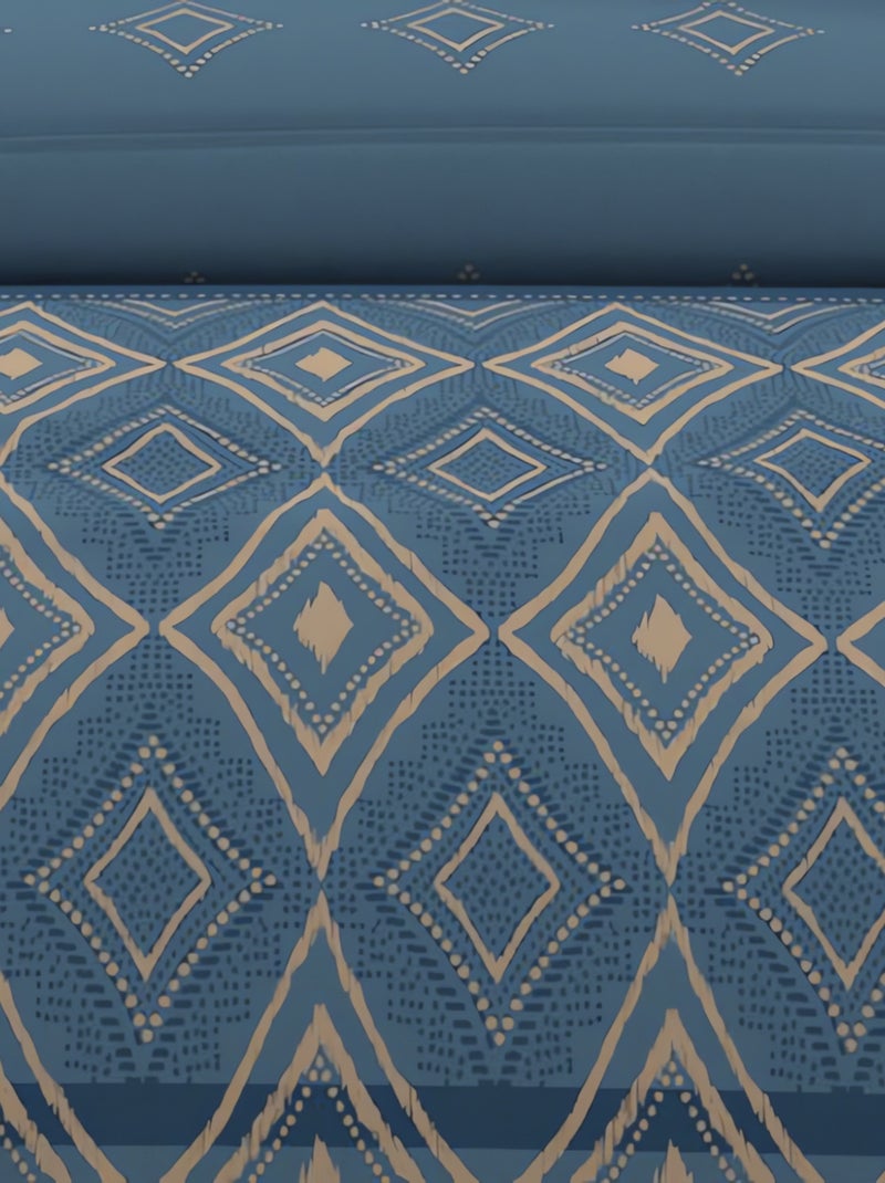 Parure housse de couette en coton 57 fils ETHNO, par Soleil d'ocre avec 2 taies d'oreiller Bleu - Kiabi