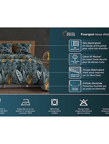 Parure housse de couette en coton 57 fils JUNGLE, par Soleil d'Ocre avec 2 taies d'oreiller