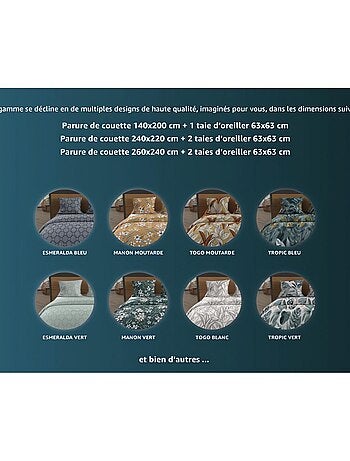 Parure housse de couette en coton 57 fils JUNGLE, par Soleil d'Ocre avec 2 taies d'oreiller