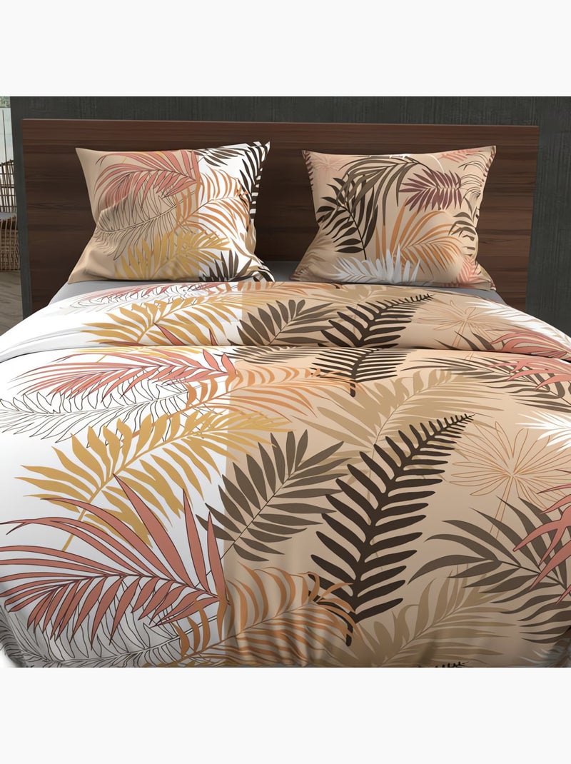 Parure housse de couette en coton 57 fils JUNGLE, par Soleil d'Ocre avec 2 taies d'oreiller Blanc - Kiabi