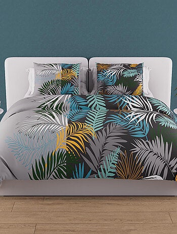 Parure housse de couette en coton 57 fils JUNGLE, par Soleil d'Ocre avec 2 taies d'oreiller