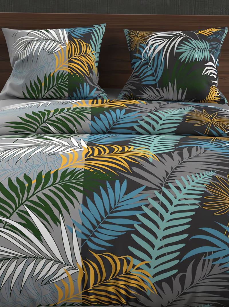 Parure housse de couette en coton 57 fils JUNGLE, par Soleil d'Ocre avec 2 taies d'oreiller Bleu - Kiabi