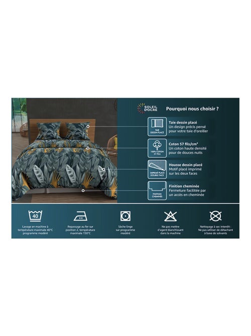 Parure housse de couette en coton 57 fils JUNGLE, par Soleil d'Ocre avec 2 taies d'oreiller - Kiabi