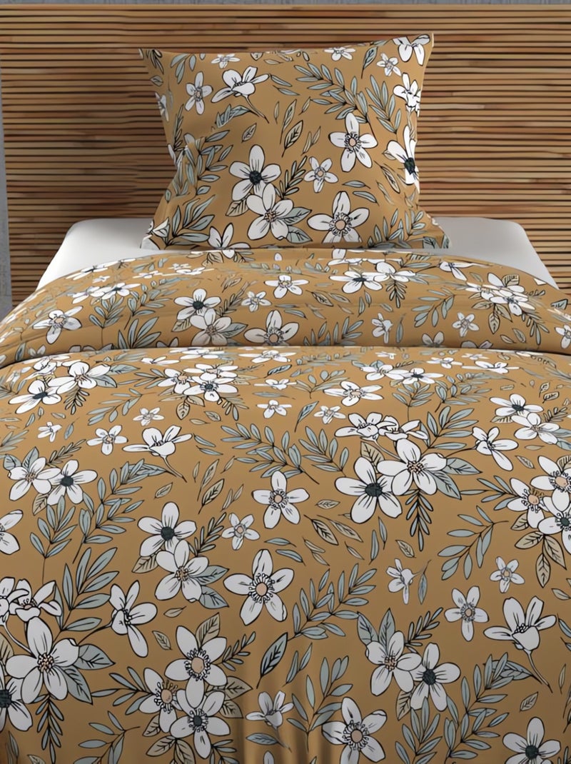 Parure housse de couette en coton 57 fils MANON, par Soleil d'ocre avec 1 taie d'oreiller Taupe - Kiabi