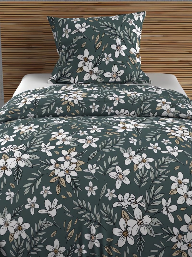 Parure housse de couette en coton 57 fils MANON, par Soleil d'ocre avec 1 taie d'oreiller Vert - Kiabi