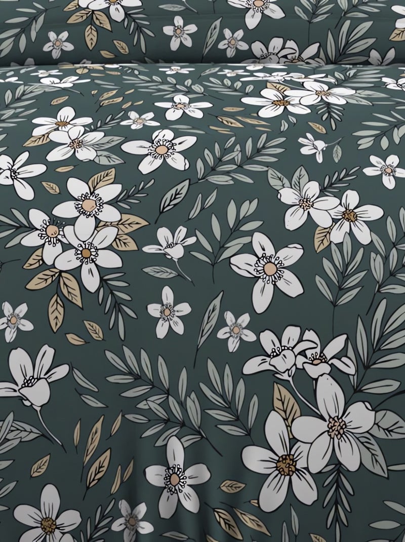 Parure housse de couette en coton 57 fils MANON, par Soleil d'ocre avec 1 taie d'oreiller Vert - Kiabi