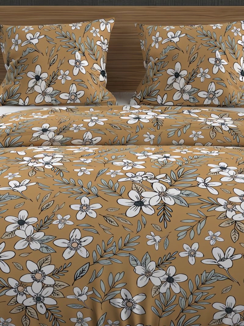 Parure housse de couette en coton 57 fils MANON, par Soleil d'ocre avec 2 taies d'oreiller Taupe - Kiabi