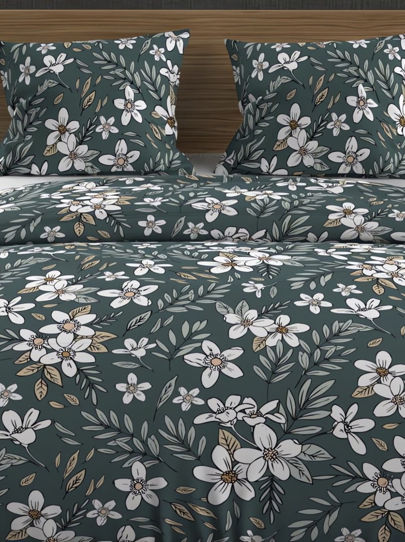 Parure housse de couette en coton 57 fils MANON, par Soleil d'ocre avec 2 taies d'oreiller Vert - Kiabi