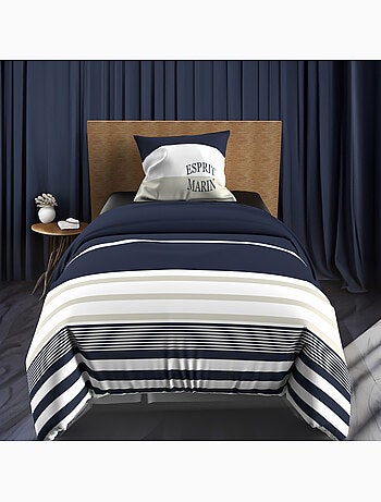 Parure housse de couette en coton 57 Fils MARIN, par Soleil d'ocre avec 1 taie d'oreiller