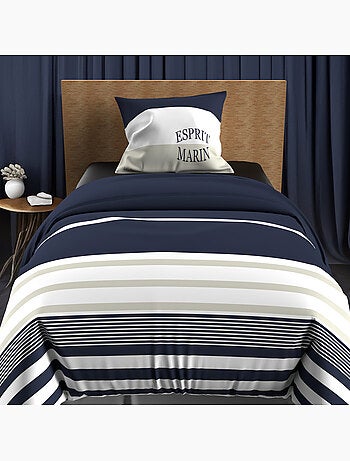 Parure housse de couette en coton 57 Fils MARIN, par Soleil d'ocre avec 1 taie d'oreiller