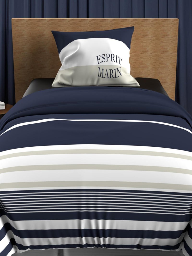 Parure housse de couette en coton 57 Fils MARIN, par Soleil d'ocre avec 1 taie d'oreiller Bleu - Kiabi