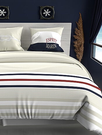 Parure housse de couette en coton 57 Fils MARIN, par Soleil d'ocre avec 2 taies d'oreiller