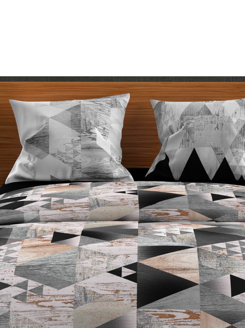 Parure housse de couette en coton 57 fils NORDIQUE, par Soleil d'ocre avec 2 taies d'oreiller gris anthracite - Kiabi