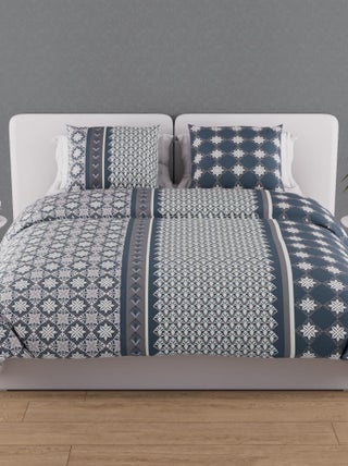 Parure housse de couette en coton 57 fils/cm2 240x220 cm LISBONNE bleu orage, par Soleil d'Ocre