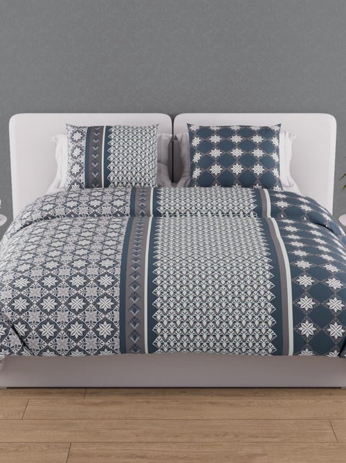 Parure housse de couette en coton 57 fils/cm2 240x220 cm LISBONNE bleu orage, par Soleil d'Ocre - Kiabi