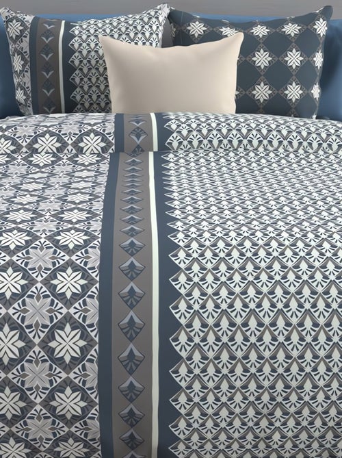 Parure housse de couette en coton 57 fils/cm2 240x220 cm LISBONNE bleu orage, par Soleil d'Ocre - Kiabi