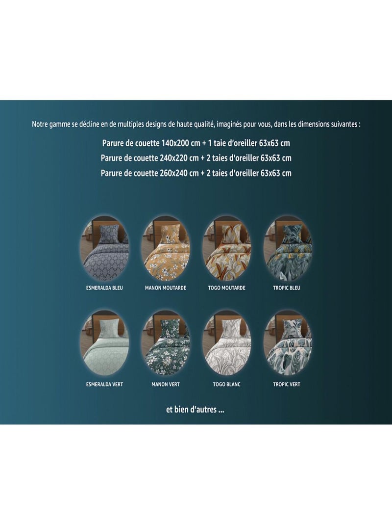 Parure housse de couette en coton 57 Fils/cm2 EVASION, par Soleil d'ocre avec 2 taies d'oreiller Blanc - Kiabi