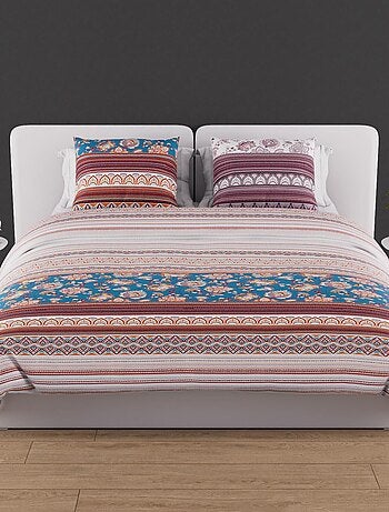 Parure housse de couette en coton 57 fils/cm2 JAIPUR, par Soleil d'Ocre avec 2 taies d'oreiller