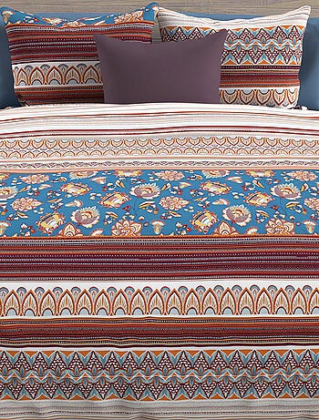 Parure housse de couette en coton 57 fils/cm2 JAIPUR, par Soleil d'Ocre avec 2 taies d'oreiller