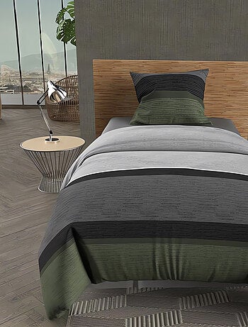 Parure housse de couette en coton 57 Fils/cm2 STRIPE, par Soleil d'ocre avec 1 taie d'oreiller