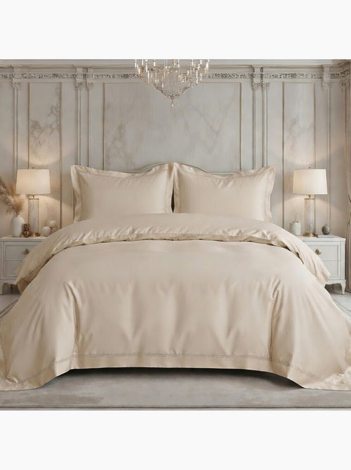 Parure housse de couette en coton brodé uni - Brojad - Kiabi
