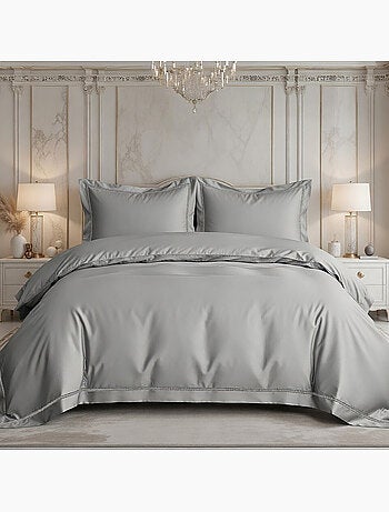 Parure housse de couette en coton brodé uni - Brojad