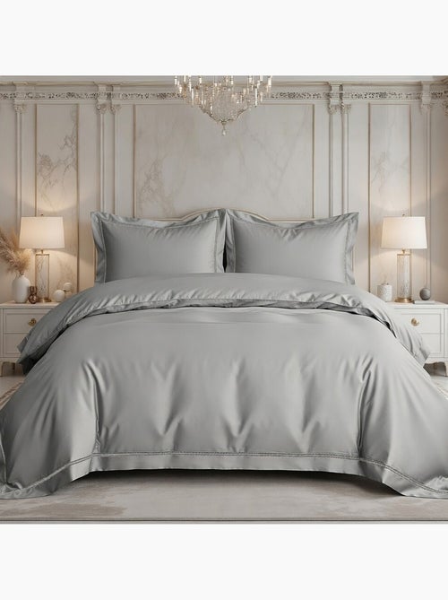 Parure housse de couette en coton brodé uni - Brojad - Kiabi