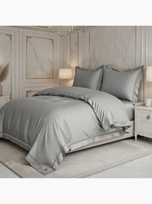 Parure housse de couette en coton brodé uni - Brojad - Kiabi