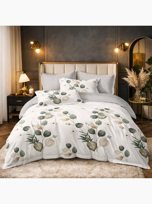 Parure housse de couette en coton imprimé botanique - Elvane - Kiabi