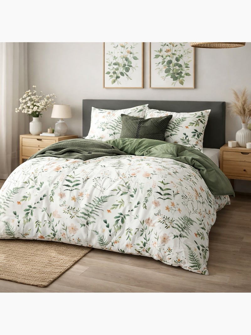 Parure housse de couette en coton imprimé botanique - Lyken Multicolore - Kiabi