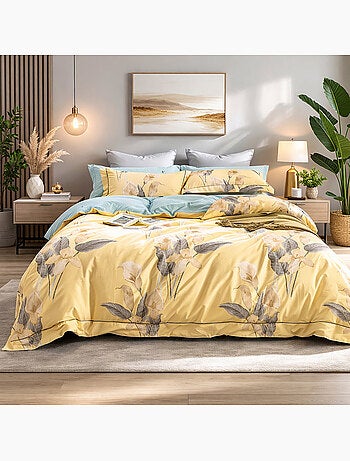 Parure housse de couette en coton imprimé floral - Horia